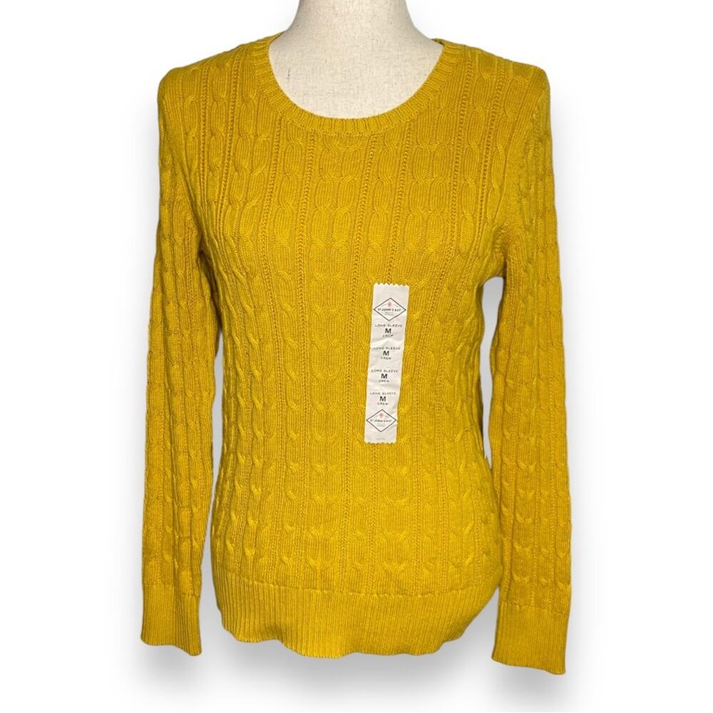 St Johns Bay Long Sleeve Crewneck Cable Knit Sweater Mustard Yellow Medium NWT